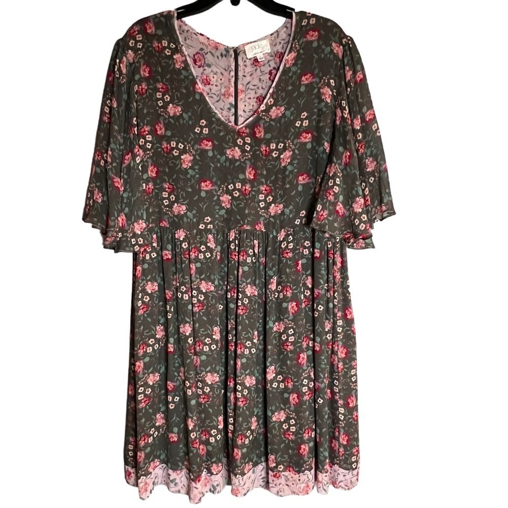 Jade by Johnny Was Floral Flutter Sleeve Dress Size Large